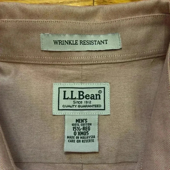 L.L. Bean Mens 100% Cotton Pink Chambray Dress Shirt Size 15.5 Wrinkle Resistant - Picture 7 of 10